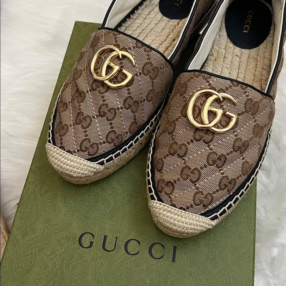 💯% Auth Gucci Women's GG Supreme Espadrille Flat  38